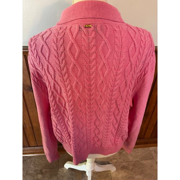 St. John Sport Pink Cable Knit Barbiecore Full Gold Zip Closure Sweater Size XL - Picture 4 of 8